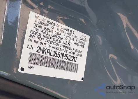 2001 Honda Odyssey Lx z USA, uszkodzony, nr VIN 2HKRL18511H513217